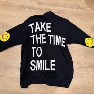 JOSHUA X SMILEY Black Sweater with Smiley Faces and Text